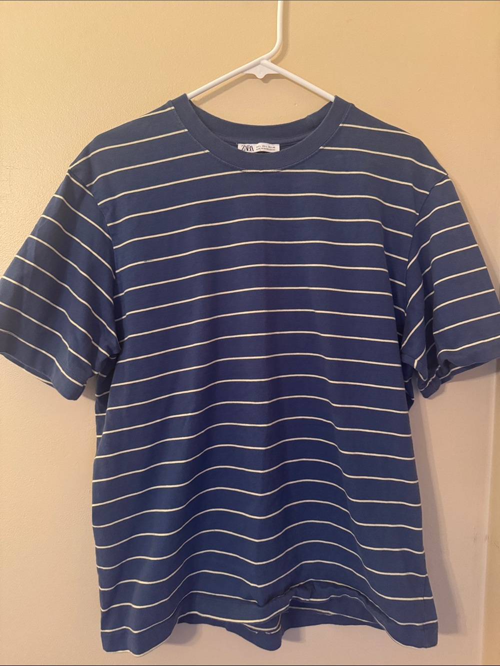 ZARA Blue and White Striped Crewneck Tee